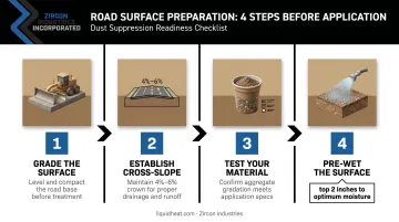 4-step unpaved road surface preparation process before dust suppressant application