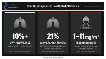 Coal workers pneumoconiosis prevalence statistics infographic with key exposure data