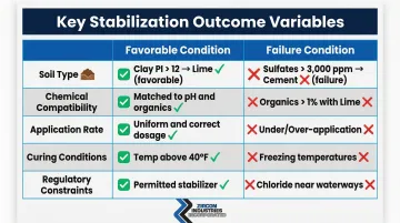 Five key variables determining chemical soil stabilization success or failure outcomes