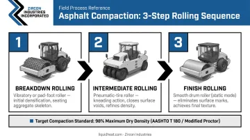 Three-step road base compaction sequence breakdown intermediate and finish rolling