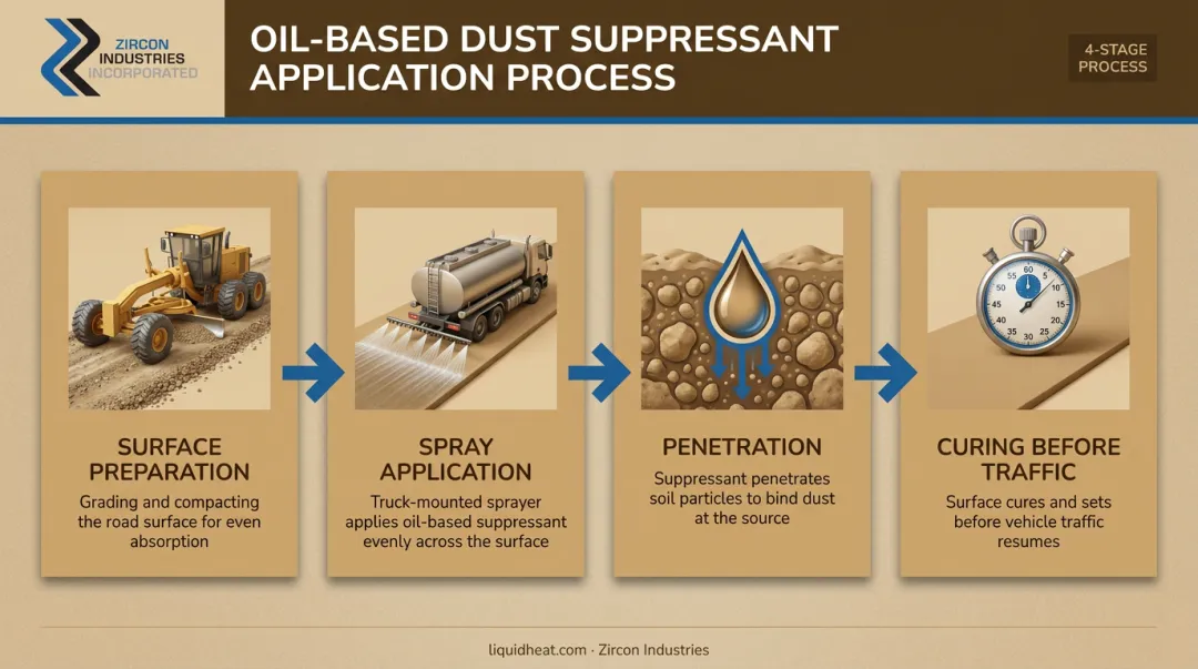 4-step oil-based dust suppressant application and curing process