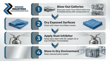 Four-step engine parts post-rinse drying protocol process flow diagram