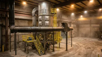 Industrial baghouse dust collection system installed in aggregate processing facility
