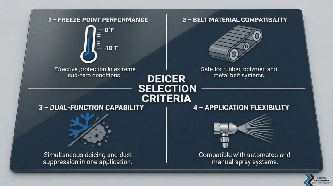 Four-criteria conveyor belt deicer evaluation framework for coal power plant purchasing decisions
