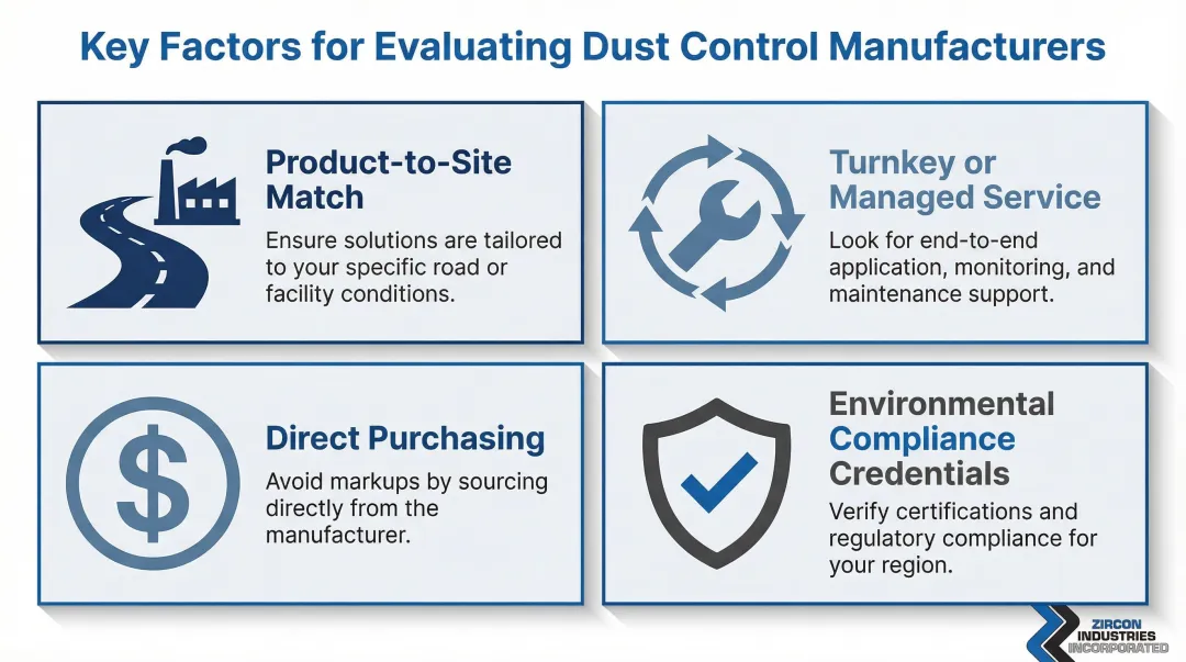 Four key dust control manufacturer evaluation criteria for industrial operations