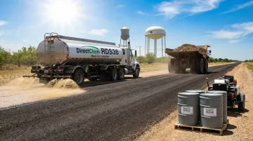 Zircon RDS38 road dust stabilizer product applied to unpaved haul road
