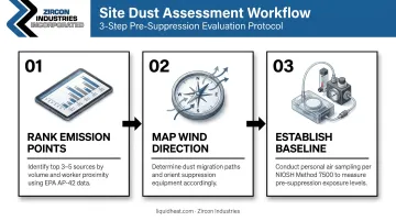 Three-step crusher plant dust assessment process from emission ranking to baseline sampling
