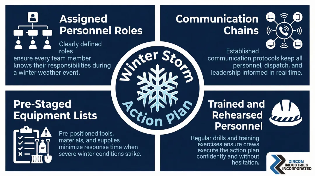 Four-component winter storm action plan framework for railroad operations