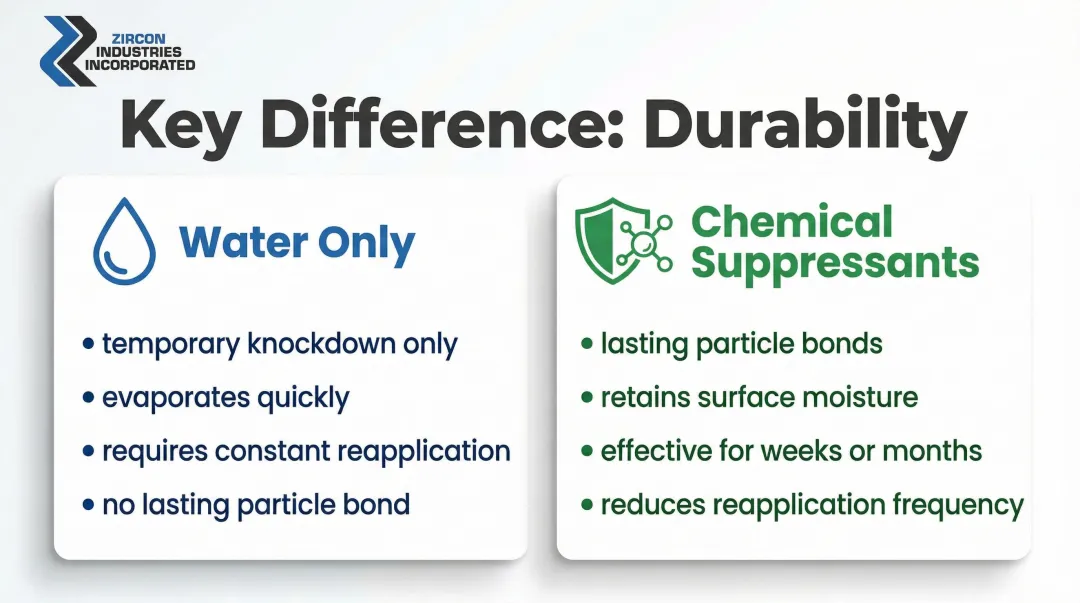 Water versus chemical dust suppressants durability and effectiveness side-by-side comparison