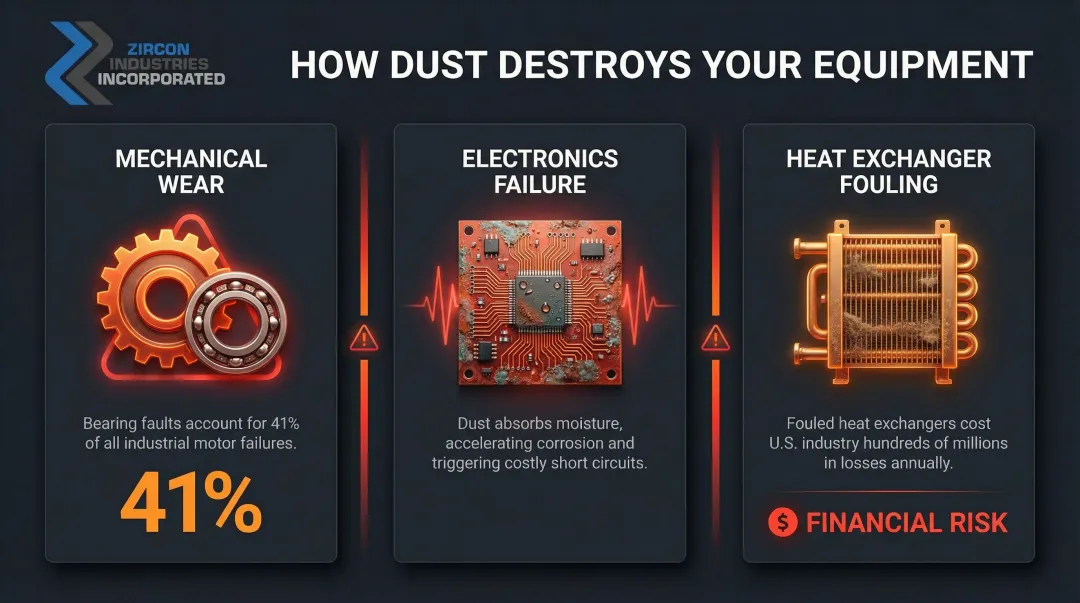 Three ways industrial dust damages manufacturing equipment with cost implications