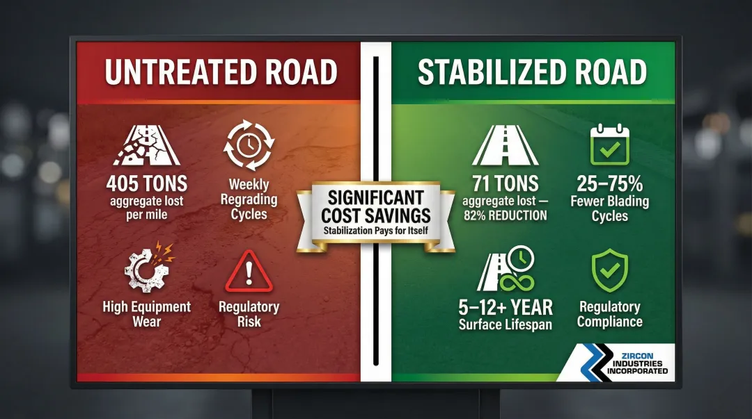 Unpaved road stabilization cost savings benefits comparison before and after treatment