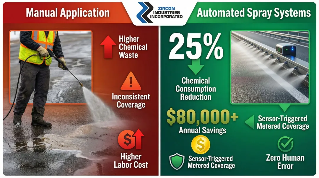 Automated conveyor deicer spray system cost savings versus manual application annual comparison