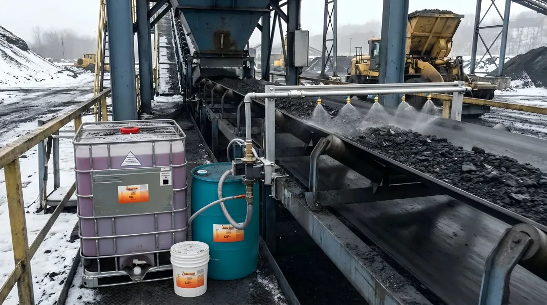 Conveyor Belt Deicer product with automated spray system application on industrial belt