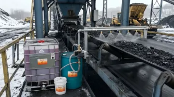 Conveyor Belt Deicer product with automated spray system application on industrial belt