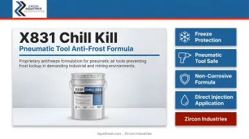 Zircon X831 Chill Kill pneumatic antifreeze product lineup in industrial setting
