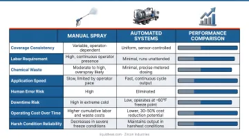 Three deicer application methods comparison manual spray automated systems performance