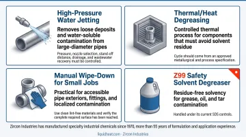 Comparison of three alternative stainless steel pipe degreasing methods
