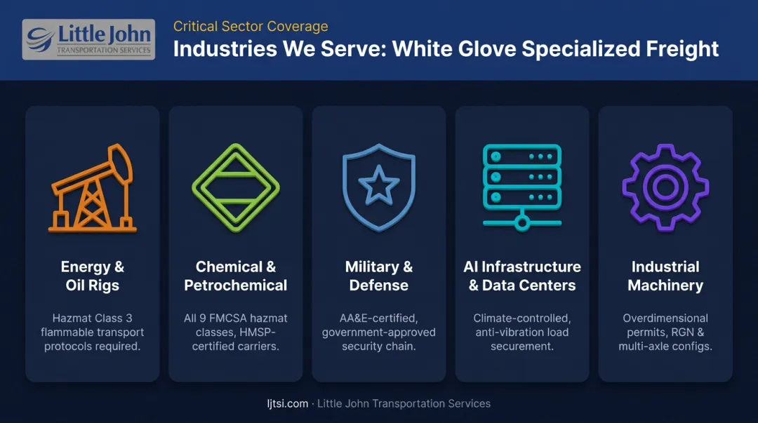 Five industries requiring white glove freight energy chemical defense AI infrastructure and machinery