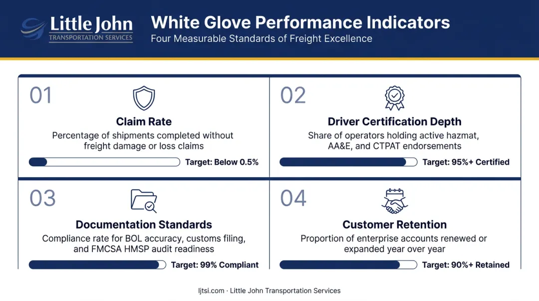 Four key white glove carrier metrics claim rate driver certification documentation and retention
