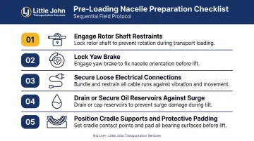 5-step nacelle pre-transport preparation checklist before loading onto trailer