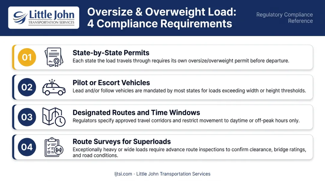 Oversize overweight flatbed compliance requirements checklist permits escorts routing