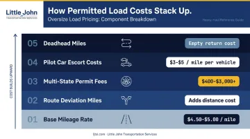 Permitted oversize load cost components stacking from base rate to total