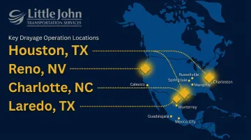 Little John Transportation drayage hub locations map showing Houston Charlotte Reno and Laredo