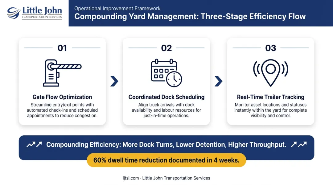 Three yard management efficiency benefits compounding into reduced costs and higher throughput
