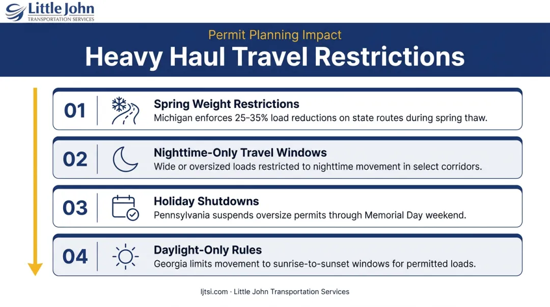 Heavy haul seasonal and time-based travel restriction types planning timeline overview