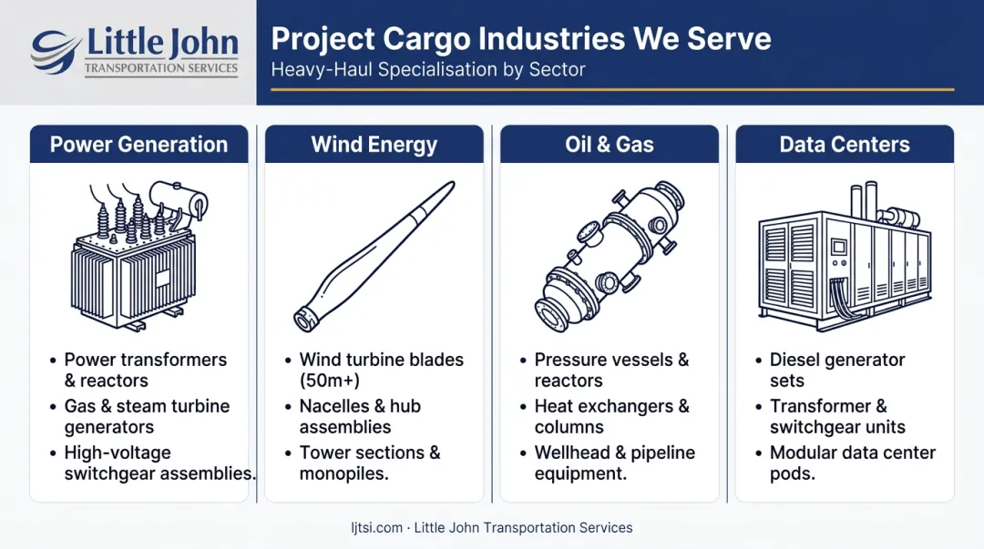 Four key industries relying on project cargo logistics infographic