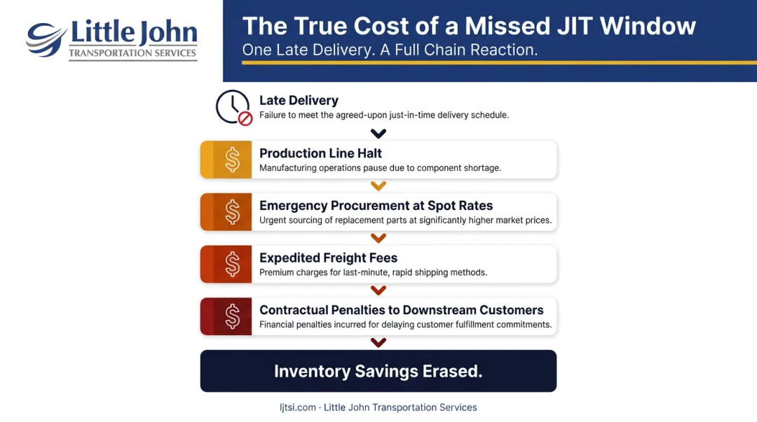 Cascading cost consequences of a single missed JIT delivery window