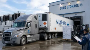 Certified hazmat carrier truck with ISO credentials transporting biological specimen shipments