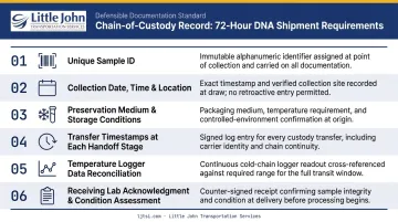 Complete chain-of-custody record components for 72-hour DNA shipment compliance
