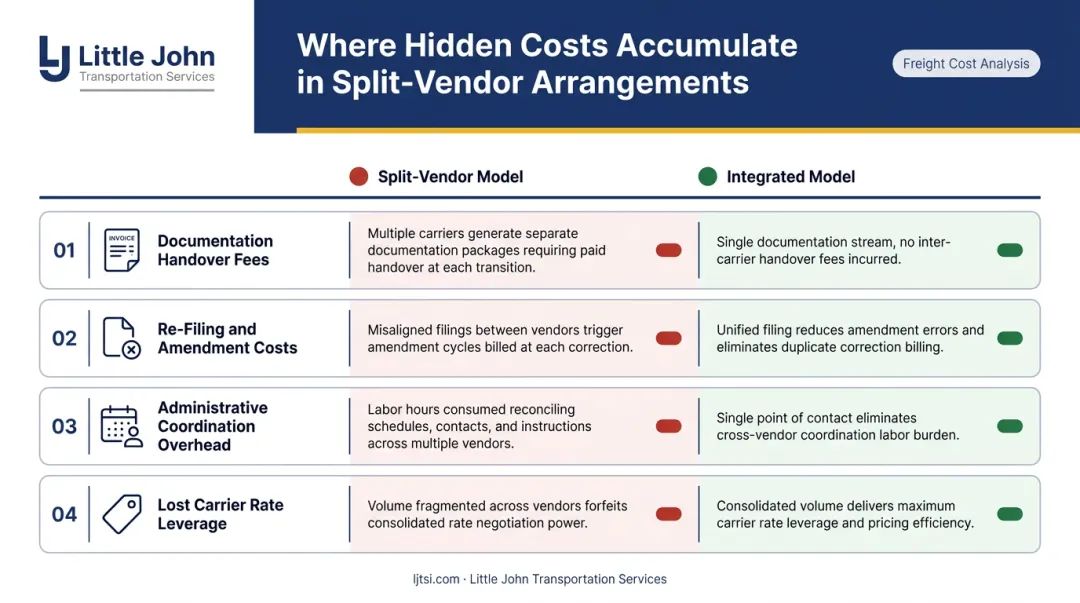 Four hidden costs of split-vendor customs and freight arrangements comparison breakdown
