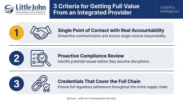 Three criteria for maximizing value from an integrated customs brokerage and freight provider