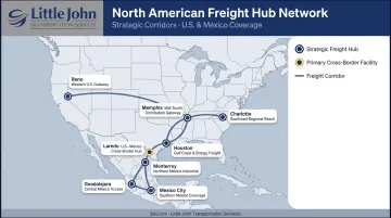 North America freight hub network map covering US regions and Mexico corridors