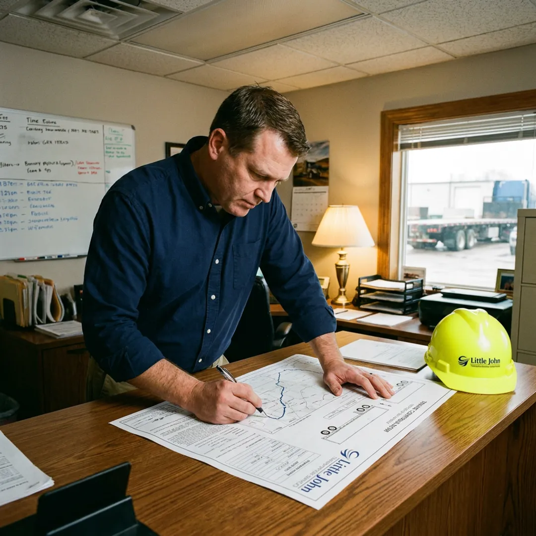 Coordinator planning a lowboy oilfield equipment route