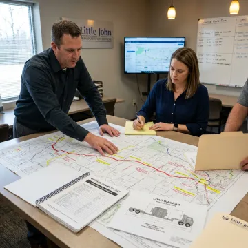 Heavy haul team planning oversize equipment transport route