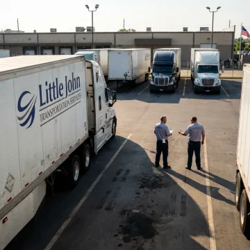Asset-based trucking fleet at a logistics yard