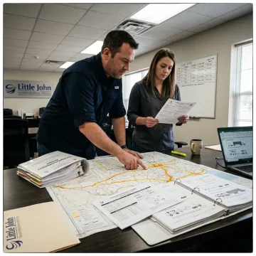 Heavy haul logistics team planning an oversized shipment route