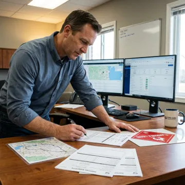 Hazmat specialist reviewing Class 3 shipping paperwork
