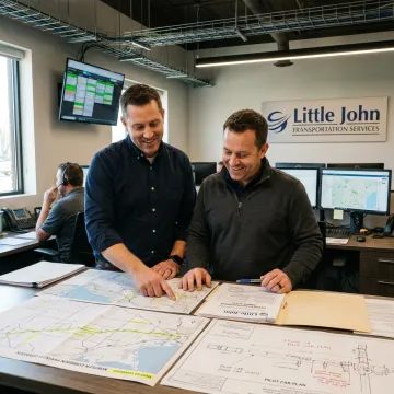 Heavy haul team reviewing oversized freight route plans