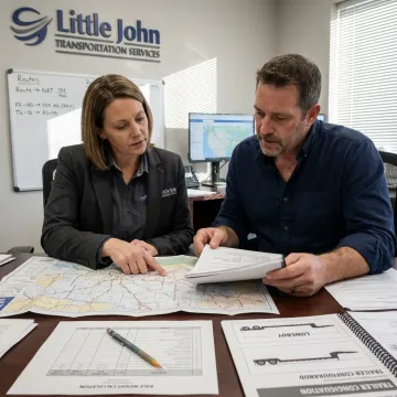 Heavy haul team reviewing oversize load route permits