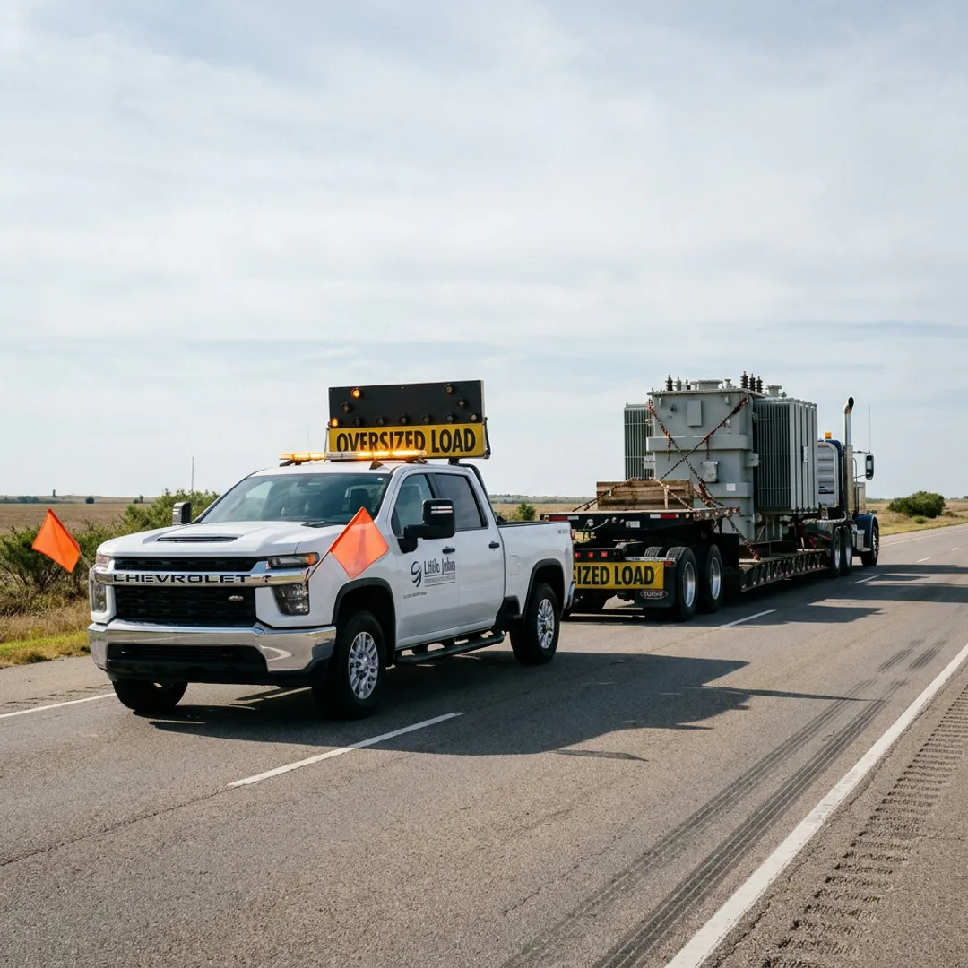 Pilot car escorting an oversized load on a highway