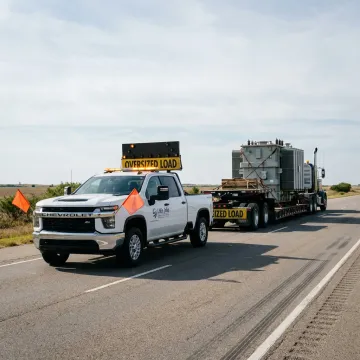 Pilot car escorting an oversized load on a highway