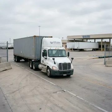 Container drayage truck at U.S. Mexico border facility