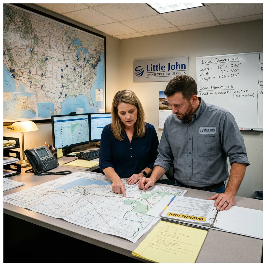 Heavy-haul team planning an oversized semi-truck route