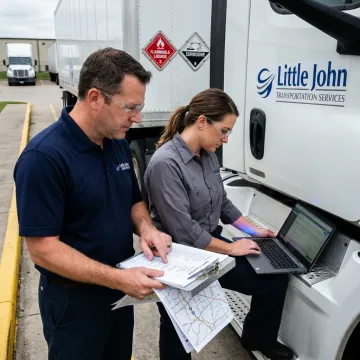 Hazmat freight team reviewing road transport documents