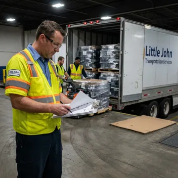 Full truckload trailer being loaded at freight dock