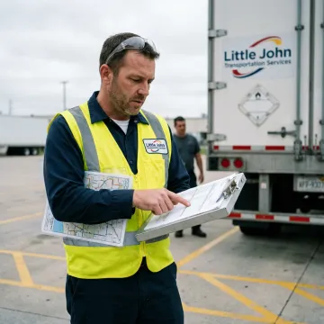 Coordinator reviewing hazmat transport paperwork